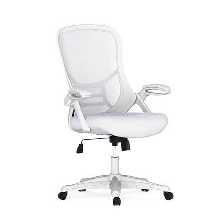 Flash Furniture Porter High-Back Swivel Office Chair with Adjustable Lumbar Support and Height, Ergonomic Mesh Desk Chair with Flip-Up Armrests, White Flash Furniture
