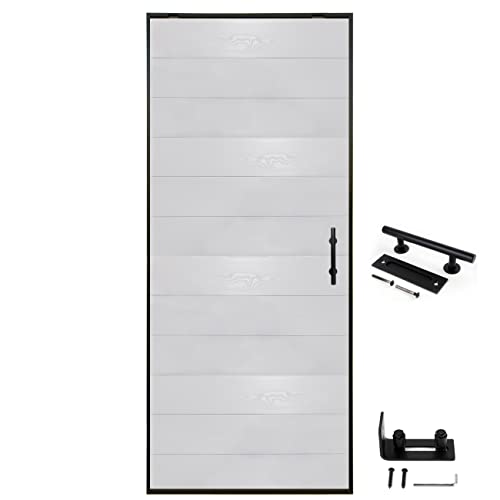 S&Z TOPHAND® 36 in x 84 in. PVC Barn Door, White Wood Texture, 20-42in Stainless Steel Frame Modern Style Barn Door/Sliding Door, Simple Assembly is Required - WoodArtSupply