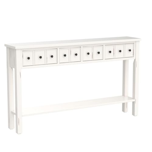 Merax Long Entryway Table with Storage Drawers and Bottom Shelf, 60" Farmhouse Narrow Console Table Sofa Table for Entryway, Antique White - WoodArtSupply