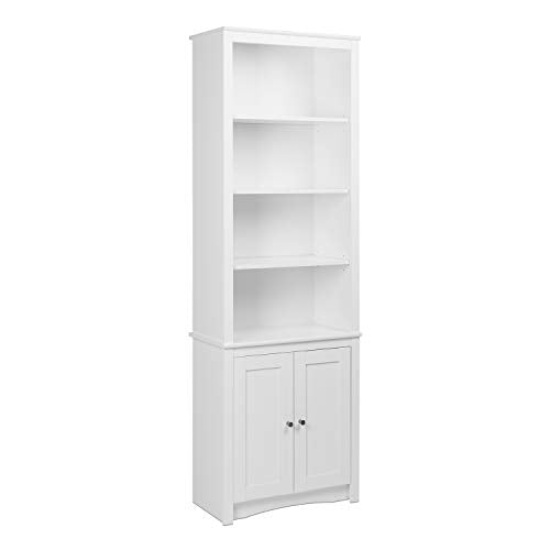 Prepac Tall Bookcase with 2 Shaker Doors, 14.5"D x 26.25"W x 80"H, White Prepac