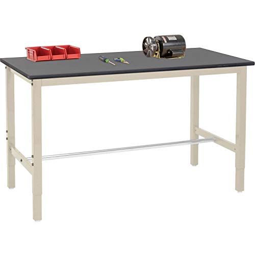 Global Industrial Adjustable Height Workbench Square Tubular Leg, Phenolic Resin Safety Edge, 72" W x 30" D, Tan Global Industrial