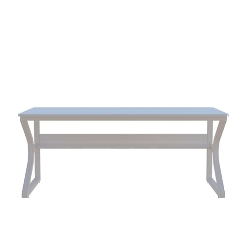 OSCHF Extra Long Desk with Bookshelf - 63" Double Long Writing Table for 2-Person Workstation, Modern Study Work Computer Desk for Home and Office, Warm White OSCHF