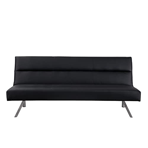 Naomi Home Zoe Futon Sofa Bed, Black Faux Leather, 3-Position Convertible, Space-Saving, 68.9" W Naomi Home