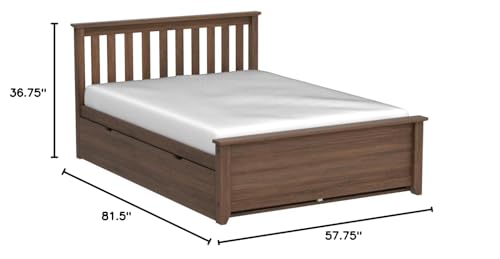 Max & Lily Full Bed, Wood Bed Frame with Headboard for Kids with Trundle, Slatted, Walnut Max & Lily
