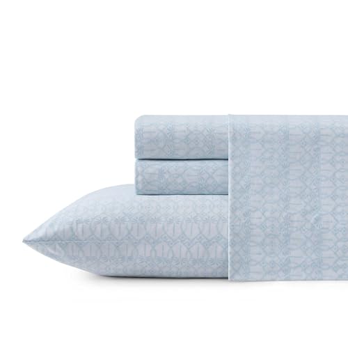 Tommy Bahama - King Size Sheet Set, 100% Cotton Percale Bedding with a Crisp & Cool Feel, Bed Sheets with Matching Fitted Sheet & Pillowcases (Palm Tree Ikat Blue) Tommy Bahama