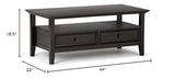 SIMPLIHOME Amherst SOLID WOOD 44 inch Wide Rectangle Coffee Table in Hickory Brown for the Living Room and Family Room SIMPLIHOME