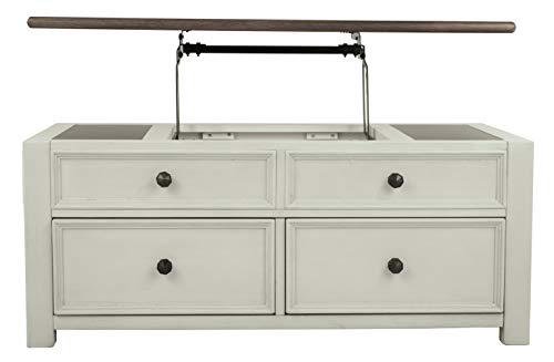 Signature Design by Ashley Bolanburg Farmhouse Lift Top Coffee Table with Drawers, Antique Cream & Brown - WoodArtSupply