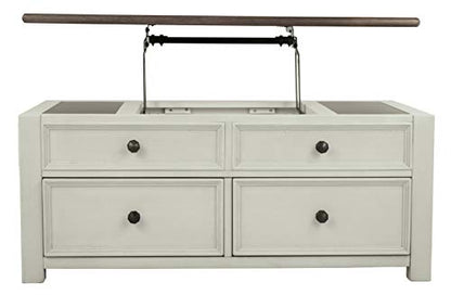 Signature Design by Ashley Bolanburg Farmhouse Lift Top Coffee Table with Drawers, Antique Cream & Brown - WoodArtSupply