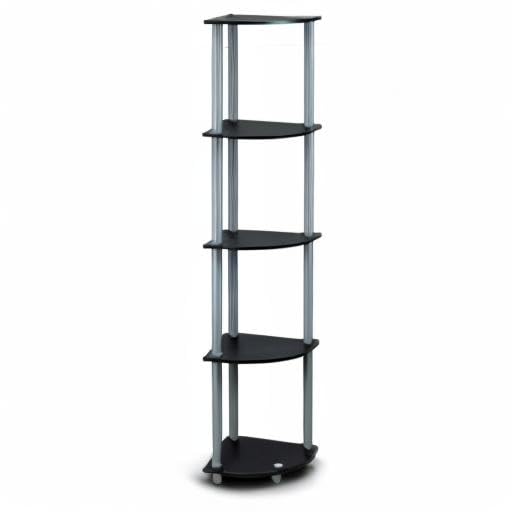 Furinno TURN-N-TUBE Corner Shelf, 5-Tier Corner Bookshelf, Open Storage Shelves, for Organization and Storage, Living Room, Home Office, Garage, Bedroom, Black Furinno