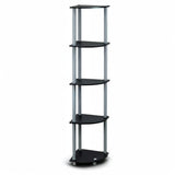 Furinno TURN-N-TUBE Corner Shelf, 5-Tier Corner Bookshelf, Open Storage Shelves, for Organization and Storage, Living Room, Home Office, Garage, Bedroom, Black Furinno