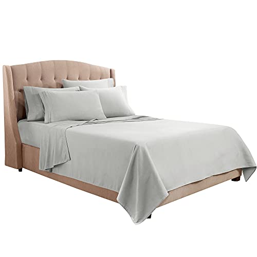 Clara Clark Flex Top King Sheets, 6 Piece Set - Hotel Luxury Sheets for Top Split King Bed, Super Soft Bedding Set, Head Split King Silver Clara Clark
