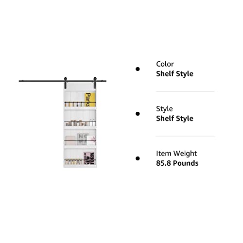 BARNER HOME 36in x 84in Sliding Barn Door, Shelf Style, Made of Primed MDF, Sliding Door with 6.6 ft Hardware Kit BARNER HOME