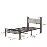 BOFENG Twin Bed Frame with Wood Storage Headboard/USB Charging Station,Heavy Duty Metal Single Platform Bed Frames No Box Spring Needed,Heavy Duty Metal Slats,Noise Free,Greige BOFENG
