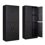 Yizosh Metal Storage Locking Cabinet with 4 Doors and 2 Adjustable Shelves,71" Lockable Garage Tall Steel Cabinet,for Home Office,Living Room,Pantry,Gym,Commercial Storage (Black) Yizosh
