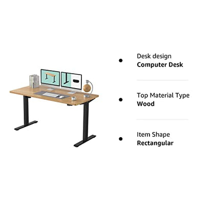 FLEXISPOT Standing Desk Height Adjustable Desk Electric Sit Stand Desk Home Office Table (55x28 Black+Maple 2 Packages) - WoodArtSupply