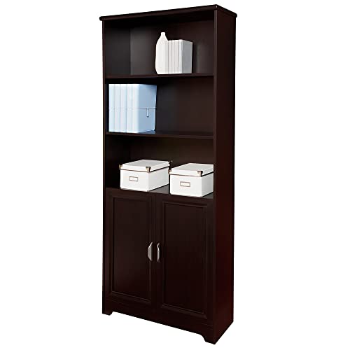 Realspace Magellan 72" 5-Shelf Bookcase with Doors - Espresso Finish - WoodArtSupply