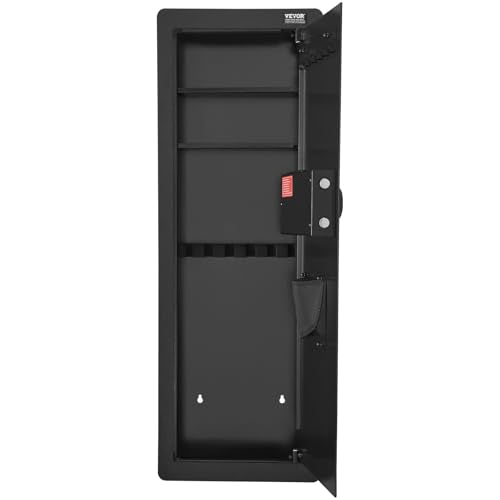 VEVOR 42.91" Tall Wall Gun Safe, 4-Tier Hidden Gun Safe with Keypad & Fingerprint, 3 Removable Shelves & 6 Key Holders, Q235 Cold-Rolled Steel Gun Safe with LED Light, Vibration Alarm, Holste - WoodArtSupply