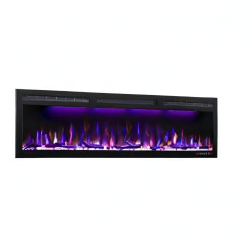 Mystflame 60 inch Electric Fireplace, Recessed and Wall Mounted Slim Electric Fireplace, 750/1500 Watt Heater Fireplace, Log & Crystal Hearth, Adjustable Realistic Flame, Remote Control & Touch Screen Mystflame