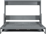Queen Horizontal Murphy Bed with Desk,Solid Wood Folding Hideaway Murphy Wall Bed for Adult,Guest Room (Grey,Queen) MERITLINE