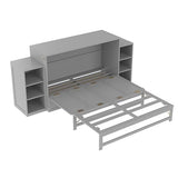 Bellemave Queen Size Murphy Bed, Cabinet Bed with 2 Shelves and Storage Drawers, Farmhouse Murphy Cabinet, Noisy Free, for Guest Bedroom, Living Room, Office, Light Gray Bellemave
