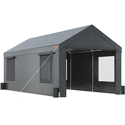 VEVOR Carport 12'x20' Heavy Duty Portable Garage, Upgraded Extra Large Car Canopy with Roll-up Ventilated Windows, Removable Sidewalls, Waterproof UV Resistant All-Season Tarp for Pickup Truc - WoodArtSupply