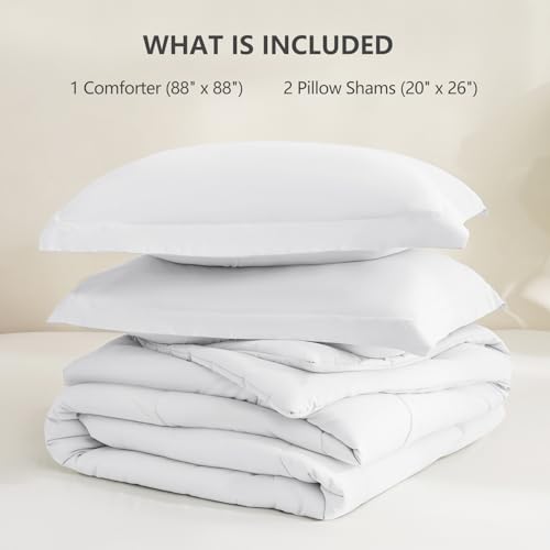CozyLux Queen Size Comforter Sets White - 3 Pieces Box Stitched Queen Bed Set for All Seasons, Soft Lightweight Bedding Sets with 1 Down Alternative Comforter and 2 Pillow Shams CozyLux