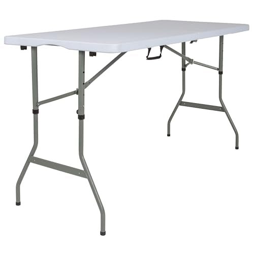 Flash Furniture Kathryn 5' Rectangular Plastic Folding Event Table with Carrying Handle, Bi-Fold Portable Banquet Table for Indoor/Outdoor Events, White Flash Furniture