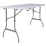 Flash Furniture Kathryn 5' Rectangular Plastic Folding Event Table with Carrying Handle, Bi-Fold Portable Banquet Table for Indoor/Outdoor Events, White Flash Furniture