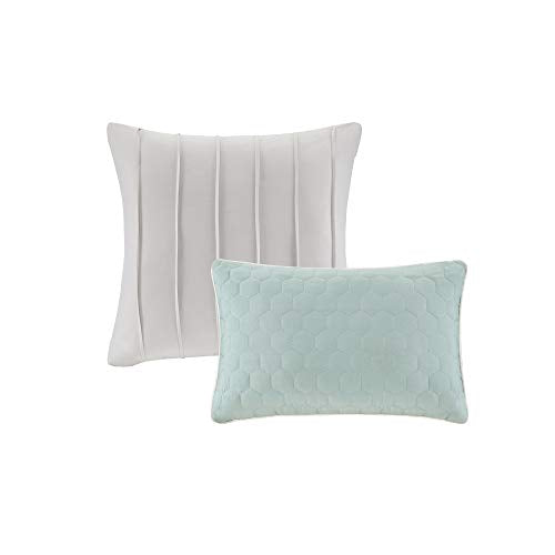 510 DESIGN Cozy Comforter Set - Geometric Honeycomb Design, All Season Down Alternative Casual Bedding with Matching Shams, Decorative Pillows, King(104"x92"), Seafoam/Grey 8 Piece 510 DESIGN