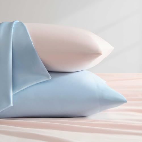 Laura Ashley - Twin Sheet Set, 100% Soft & Silky Smooth Satin Bed Sheets, Deep Pockets, Bedding with Matching Fitted Sheet & Pillowcase (Bliss Blue) Laura Ashley