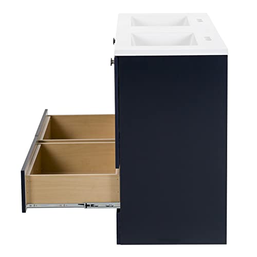 Spring Mill Cabinets Emlyn 60 Inch Double-Sink Bathroom Vanity with White Top, 2 Cabinets, 2 Drawers, 60.5" W x 18.75" D x 32.89", Deep Blue Spring Mill Cabinets