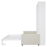 P PURLOVE Full Wood Murphy Bed with Sofa, Wall Bed Without Slats, No Box Spring Needed (White) P PURLOVE