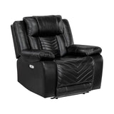Lexicon Power Recliner Chair, Faux Leather Upholstered Home Theater Seating with LED Lighting, USB Charging Ports, Single Wall Hugger Reclining Chair for Living Room/Bedroom Easy Assembly, Black Lexicon