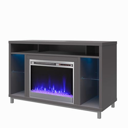 Ameriwood Home Lumina Fireplace TV Stand for TVs up to 48 Inch, Replaceable Electric Fireplace Insert Heater, Remote Control, Timer, Color Changing LED Lights, Crystal Ember Flames, Graphite Gray