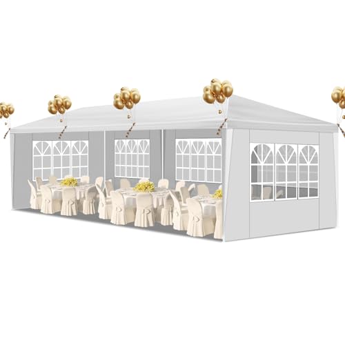 SWLJKU 10x30 FT Commercial Canopy | 5-Sided Event Tent with Spiral Pipes & PE Roof | Waterproof Gazebo for Weddings, Markets & Beach Parties, White SWLJKU