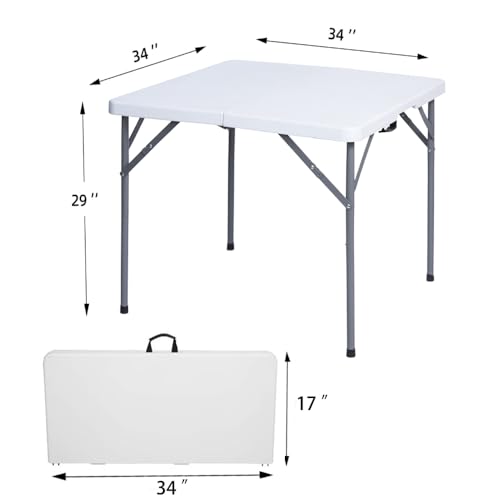 Lakhow 34" Square Folding Table with Resin Top, Plastic Folding Card Table with Collapsible Legs for Adults Indoor Outdoor Use, White Lakhow
