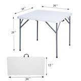 Lakhow 34" Square Folding Table with Resin Top, Plastic Folding Card Table with Collapsible Legs for Adults Indoor Outdoor Use, White Lakhow
