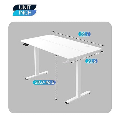 PayLessHere 55 Adjustable Height Standing Desk Computer Desk with Large Space and Headphone Holder Office Desk with Electric Lifting and 2 Memory Function for Office Bedroom Meeting Room,Whit - WoodArtSupply