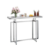 ASYA Glass Console Table for Entryway, Modern Entryway Table with Tempered Glass & Chrome Frame, Silver Sofa Table for Living Room Hallway ASYA