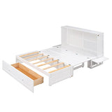 Hlcodca Unique Queen Size Mobile Murphy Bed with Drawer,Wood Storage Bed with Little Shelves on Each Side,for Small Spaces Apartments Studio Guest Room Use Hlcodca