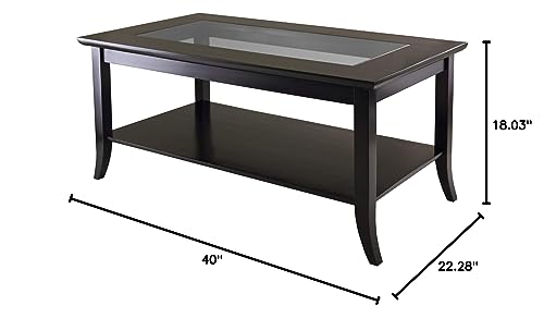 Winsome Genoa Rectangular Coffee Table with Glass Top And Shelf, Espresso - WoodArtSupply