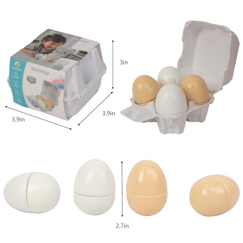 Wooden Eggs, 4PCS Easter Egg Cutting Toys Wooden Play Food Pretend Play Food Sets for Kids Early Development, Christmas Birthday Gifts WOODENFUN