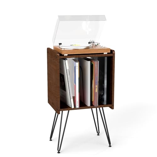 Colitchi Record Player Stand with Vinyl Storage – Compact 12×15in Turntable Tabletop, 27in Tall Mid Century Modern Record Player Cabinet for Small Spaces Colitchi
