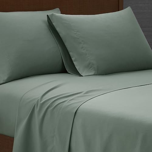 London Fog Garment Washed Solid Sheet Set Green Microfiber 4-Piece King Sheet Set, Solid Themed, Deep Pocket, Adult and Teen, Oeko-TEX Certified LONDON FOG