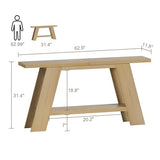 Treocho 63 Inch Long Console Tables for Entryway, 2-Tier Modern Wood Sofa Table with Shelf Behind Couch, Contemporary Narrow Entryway Table for Living Room, Hallway, Entrance, Hallway, Entrance, Oak Treocho