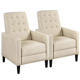 Yaheetech Fabric Recliner Chair Mid-Century Modern Recliner Adjustable Single Recliner Sofa with Thicker Seat Cushion Tufted Upholstered Sofa with Pocket Spring for Living Room Bedroom Beige Set of 2