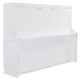 Merax Murphy Bed Queen Size with Desk, Wood Folding Wall Bedframe with Smooth Hydraulic Lift, for Small Bedroom, Guest Room, Home Office, White Merax