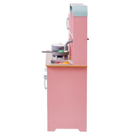VEVOR Wooden Play Kitchen Toy, Play Kitchen for Kids with Lights and Sounds, Toddler Kitchen with Ice Maker, Oven, Sink, Microwaves, Fridge and Utensil and Fruit Accessory for Toddlers Ages 3-8, Pink VEVOR