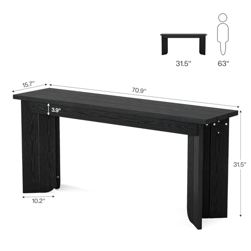 Tribesigns Farmhouse Console Table, 70.9-Inch Extra Long Console Table, Wood Sofa Table Behind Couch with Widened Tabletop & Sturdy Double Pedestal for Living Room, Hallway, Foyer (Black) Tribesigns