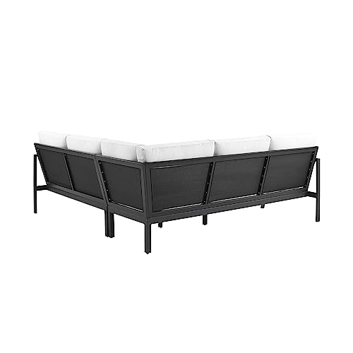 Linon Greyton Black Aluminum Frame Outdoor Sectional with White Removable Cushions Linon